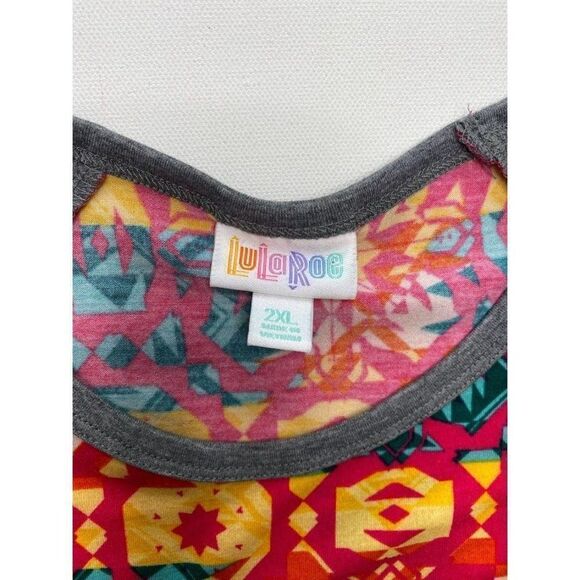 LuLaRoe Randy Raglan Sleeve Gray‎ Pink Yellow Geometric Pattern Sz 2XL NEW - Picture 4 of 8